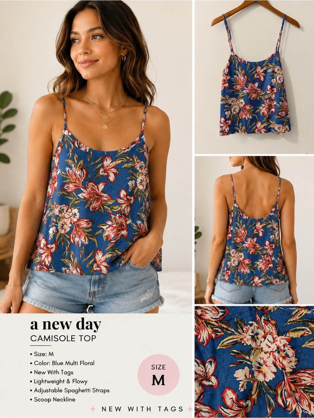 A New Day Blue Floral Camisole Top – Size Medium – NWT